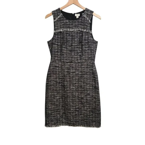 J Crew Womens Size 6 Navy Blue Metallic Fringe Tweed Sheath Dress Classic Career - Picture 2 of 8